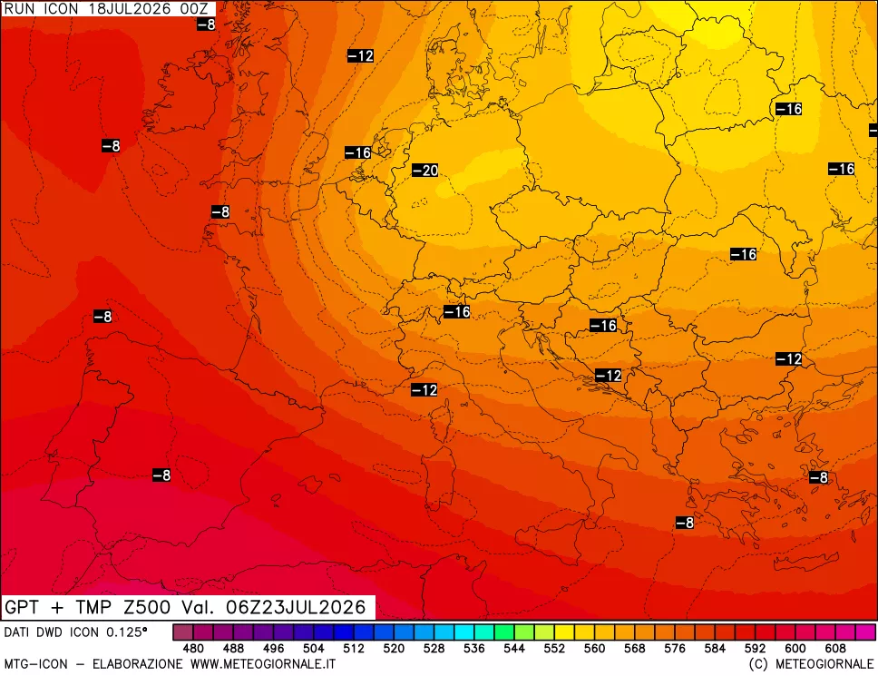 mappa 500 hPa GPT + Temp