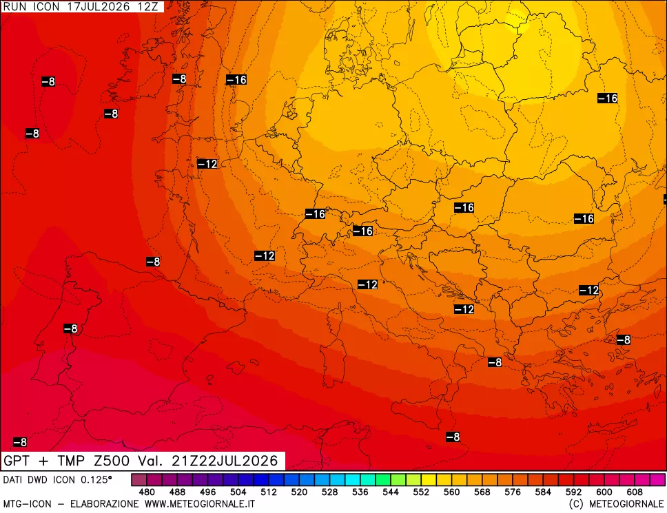 mappa 500 hPa GPT + Temp