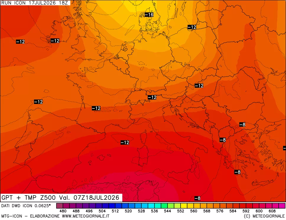 mappa 500 hPa GPT + Temp