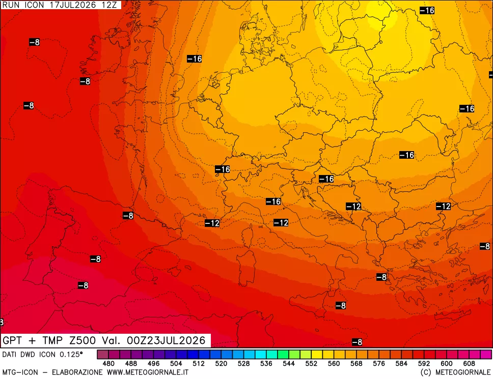 mappa 500 hPa GPT + Temp
