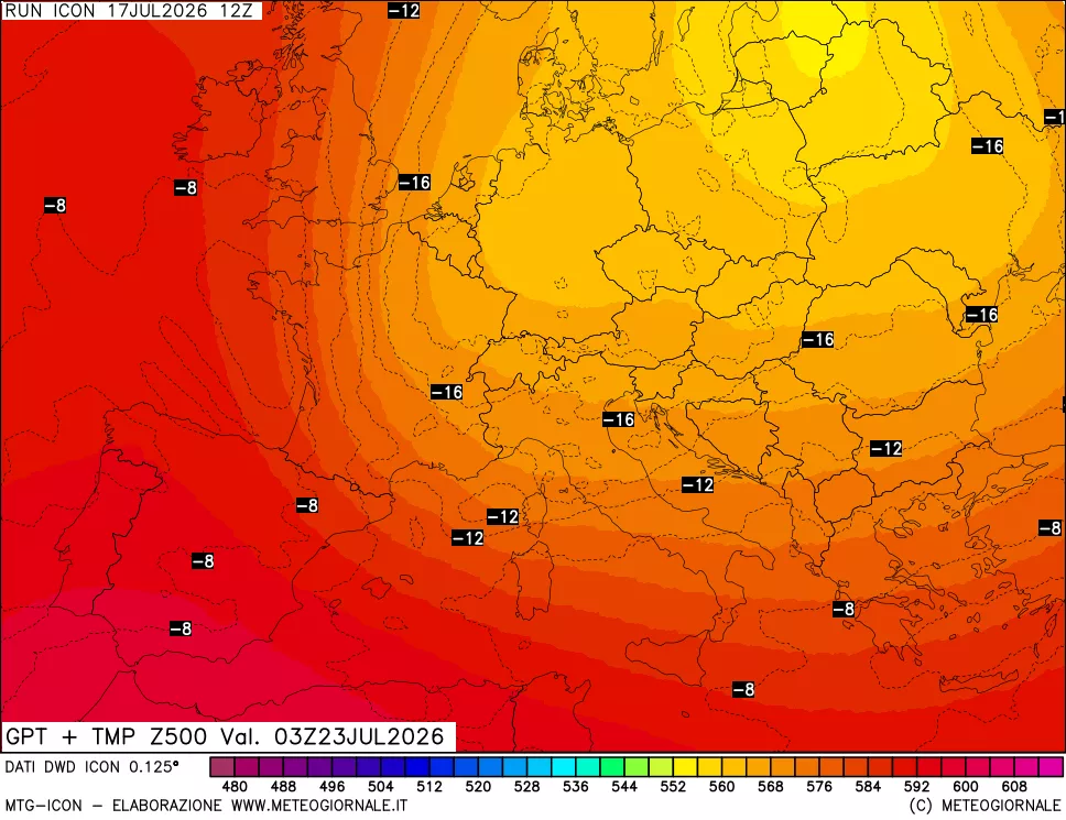 mappa 500 hPa GPT + Temp