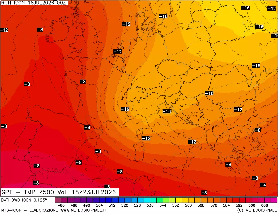 mappa 500 hPa GPT + Temp