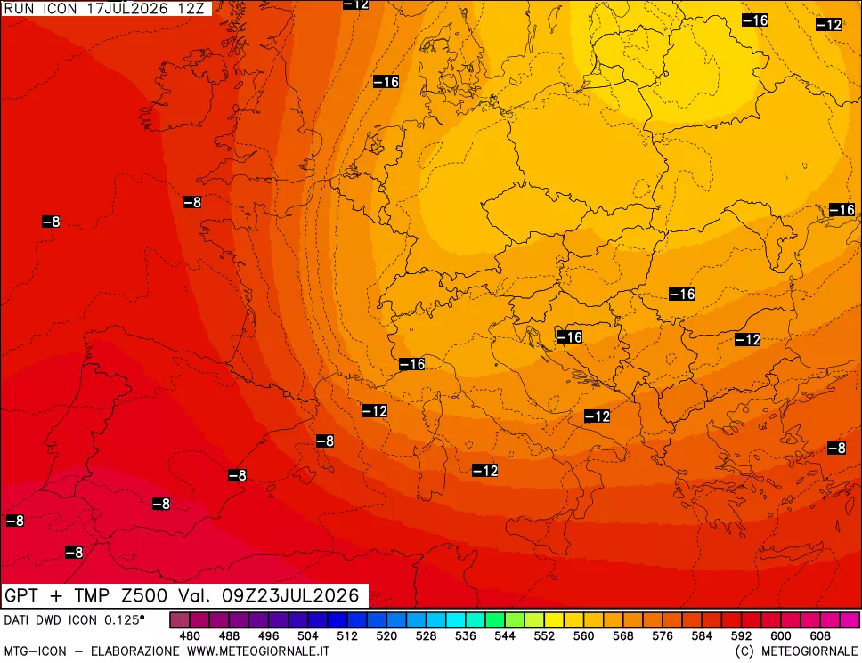 mappa 500 hPa GPT + Temp