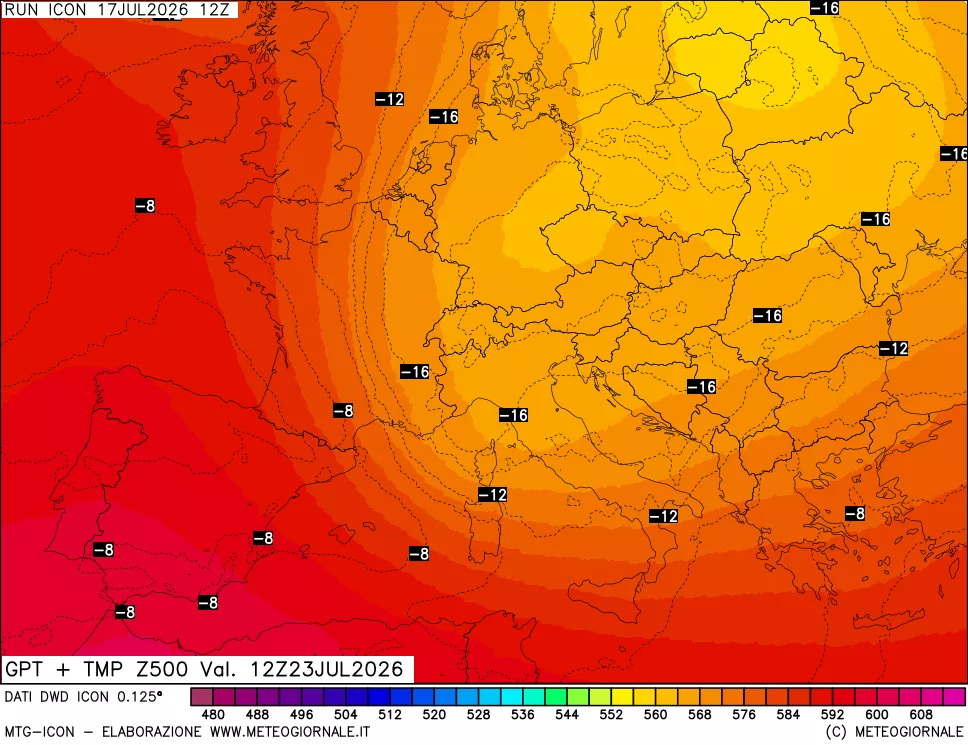 mappa 500 hPa GPT + Temp