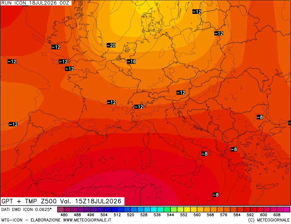 mappa 500 hPa GPT + Temp