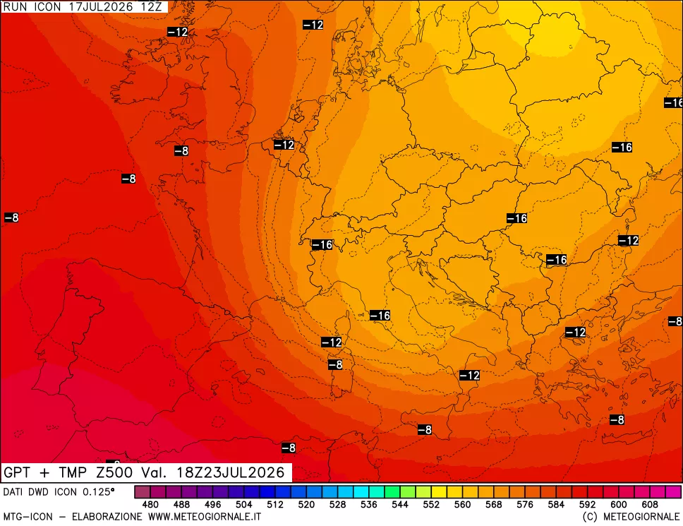 mappa 500 hPa GPT + Temp