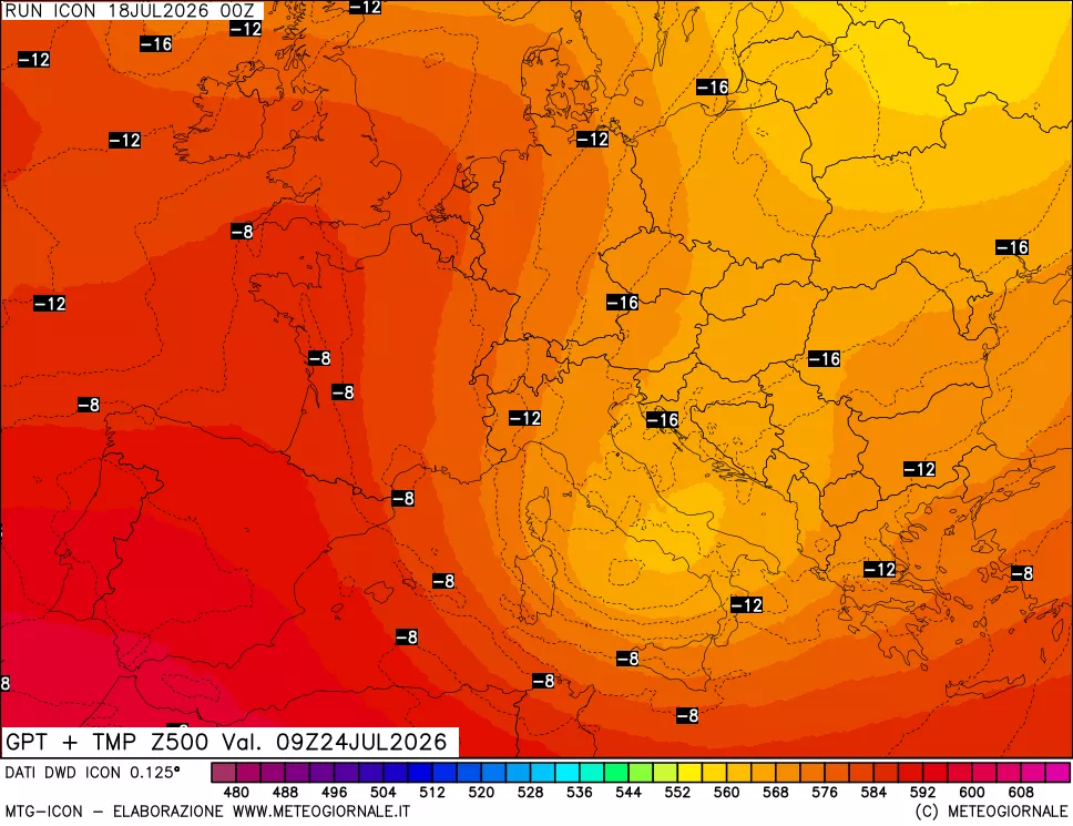 mappa 500 hPa GPT + Temp