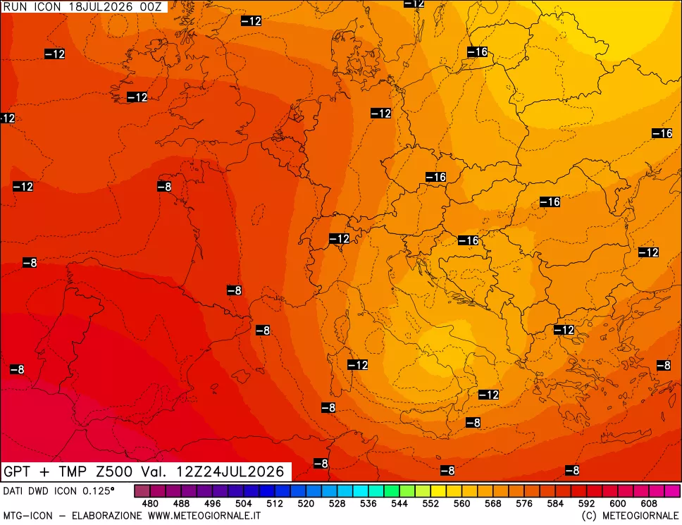 mappa 500 hPa GPT + Temp
