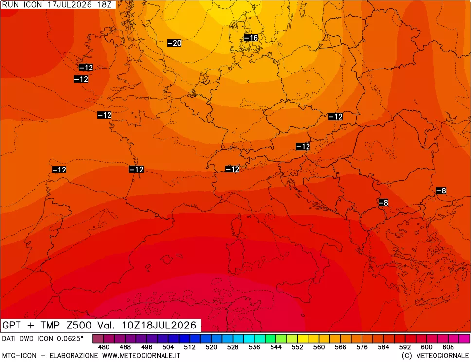 mappa 500 hPa GPT + Temp