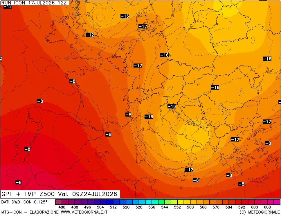 mappa 500 hPa GPT + Temp