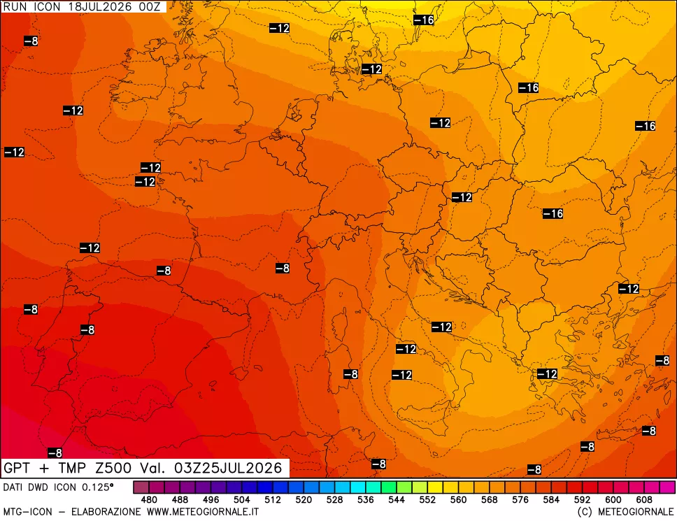 mappa 500 hPa GPT + Temp