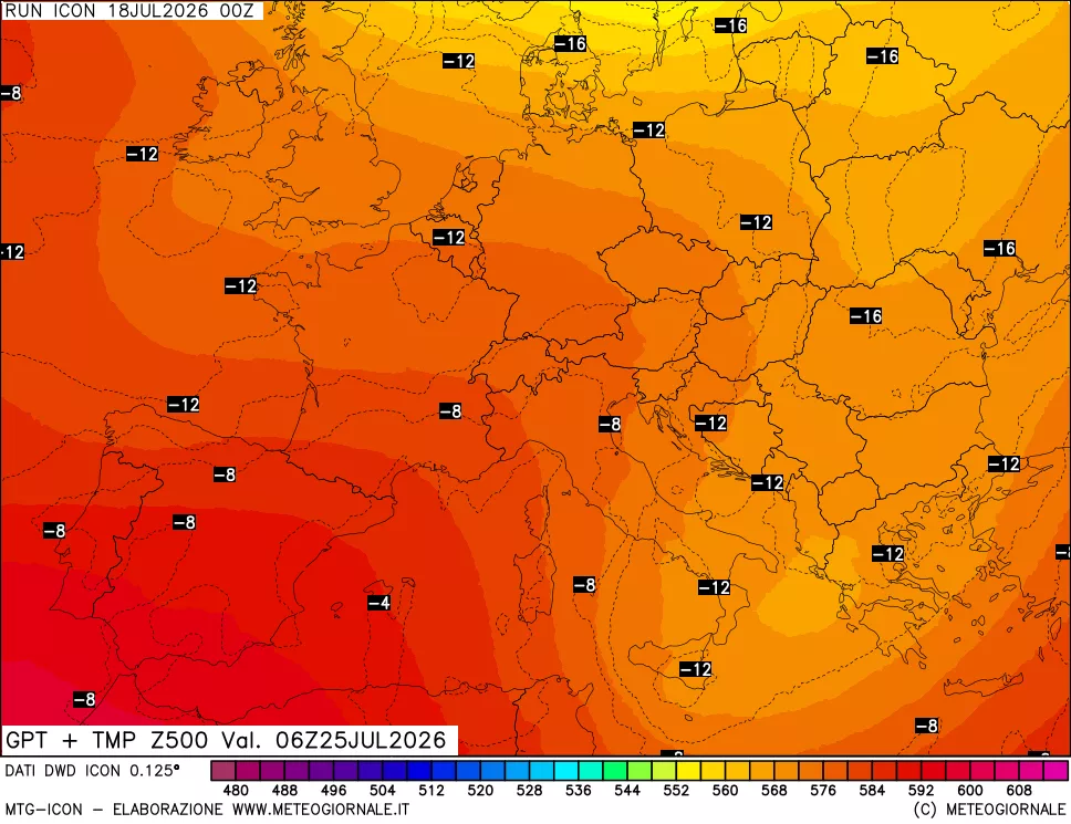 mappa 500 hPa GPT + Temp