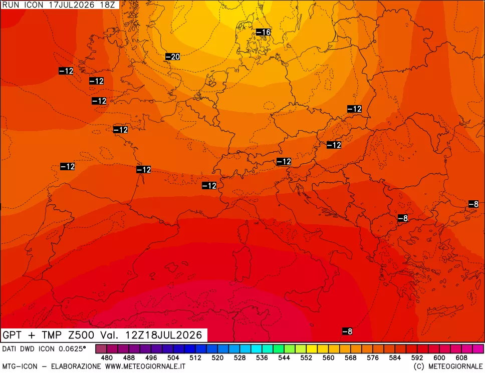 mappa 500 hPa GPT + Temp
