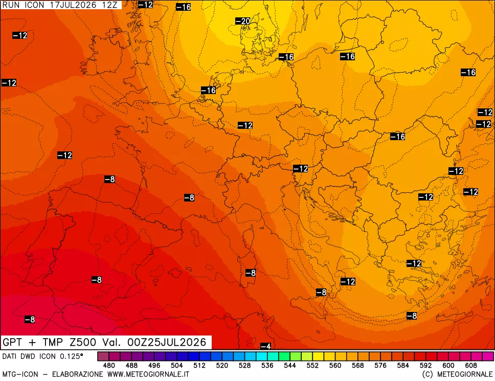 mappa 500 hPa GPT + Temp
