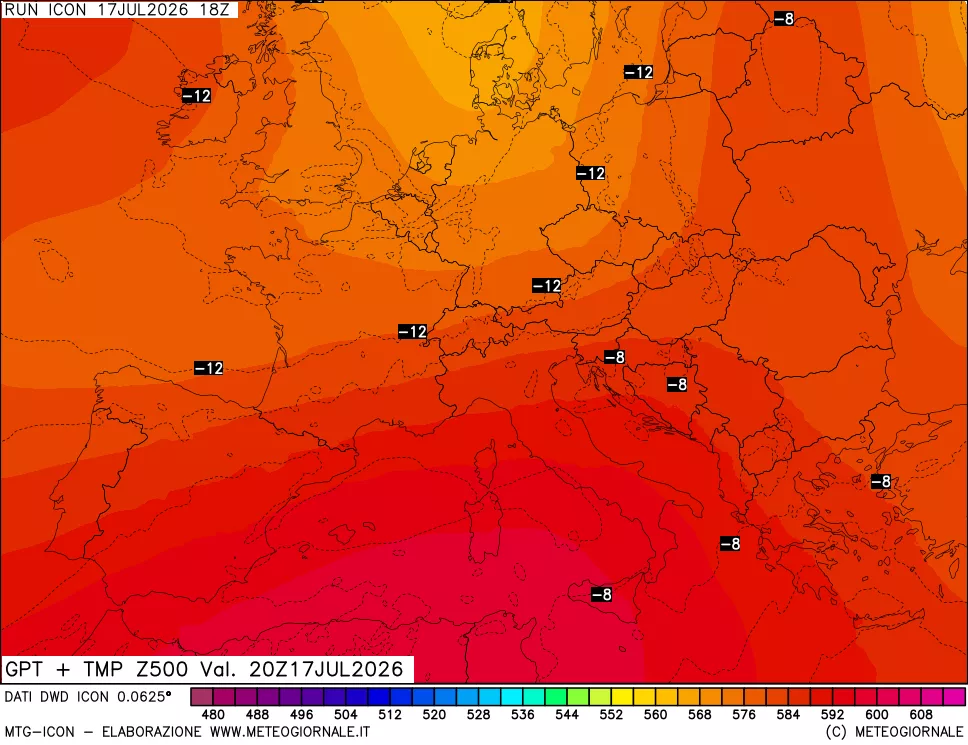 mappa 500 hPa GPT + Temp