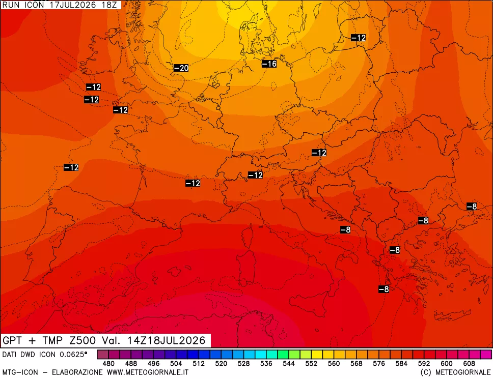 mappa 500 hPa GPT + Temp