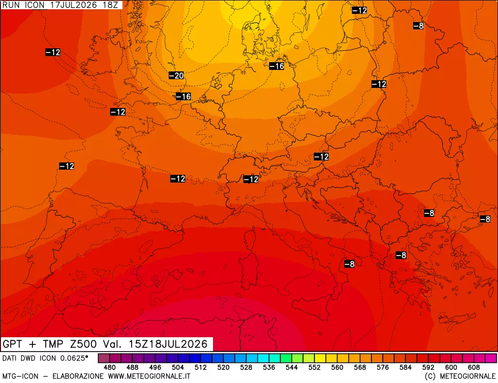 mappa 500 hPa GPT + Temp