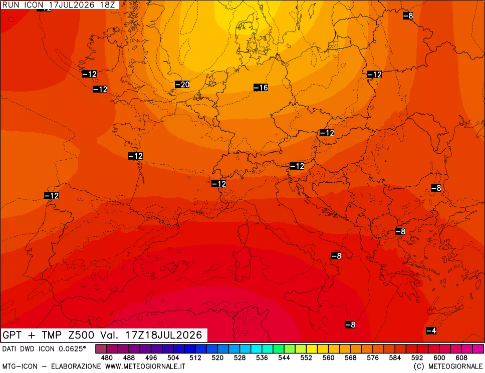mappa 500 hPa GPT + Temp