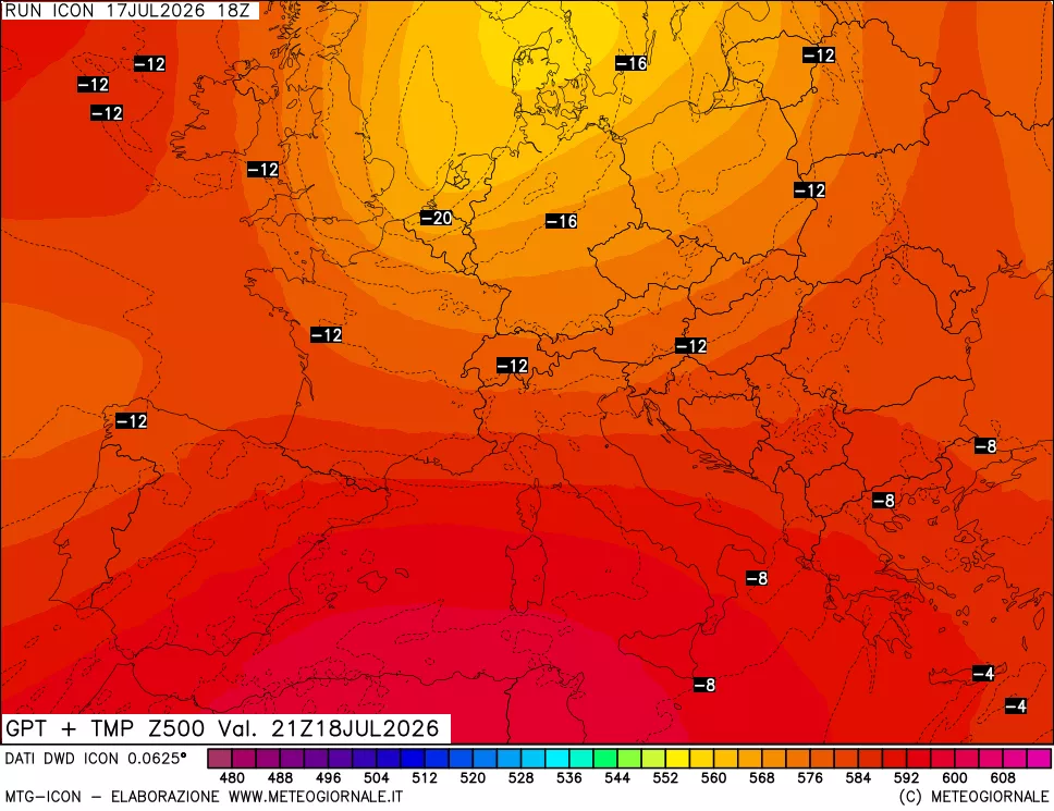mappa 500 hPa GPT + Temp