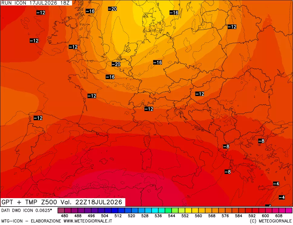 mappa 500 hPa GPT + Temp