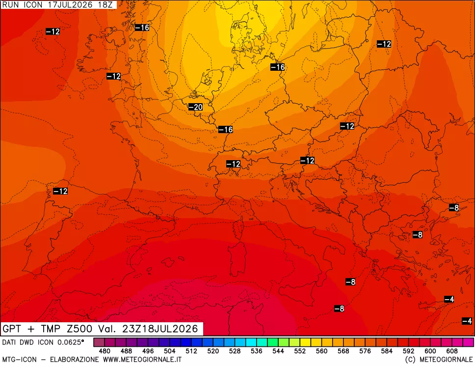 mappa 500 hPa GPT + Temp