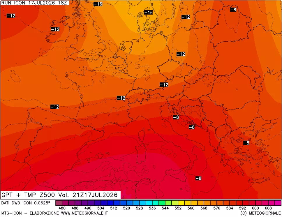 mappa 500 hPa GPT + Temp