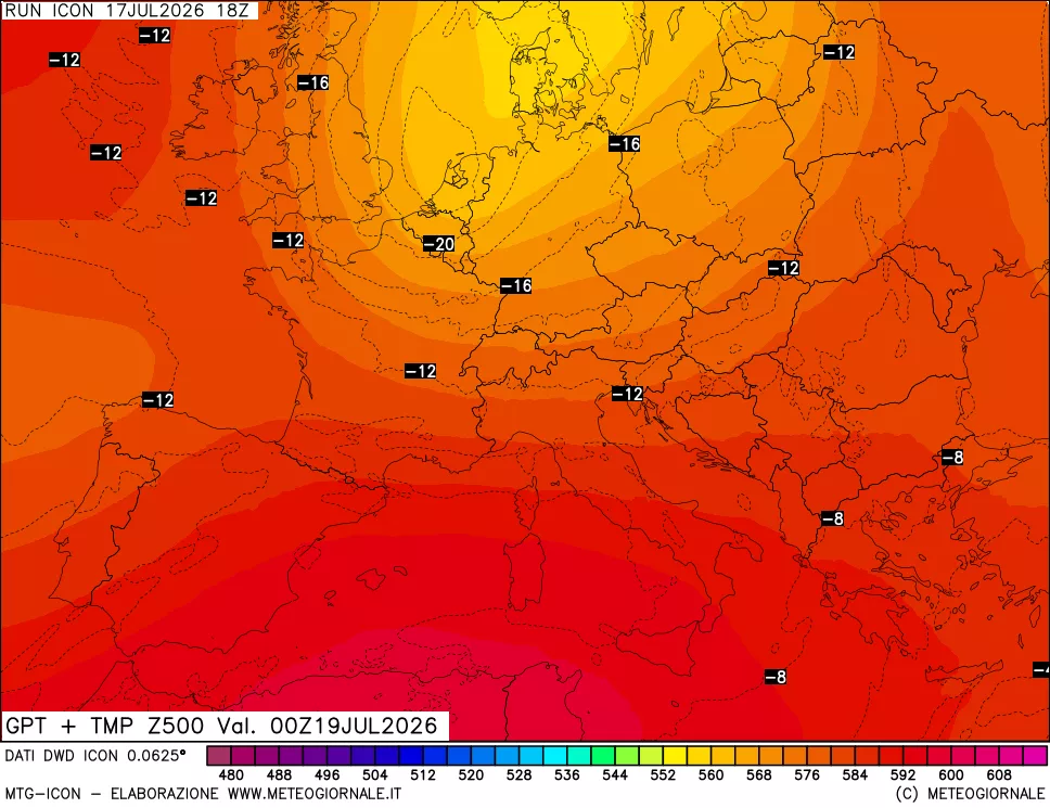 mappa 500 hPa GPT + Temp