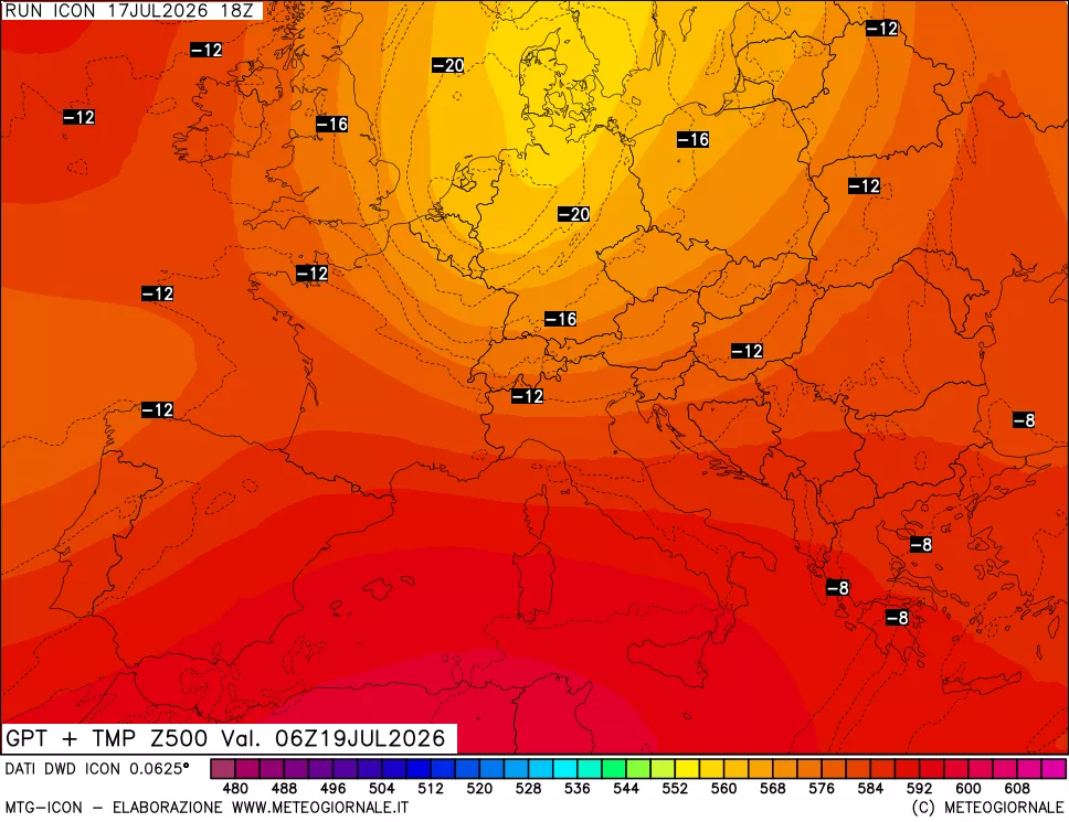 mappa 500 hPa GPT + Temp
