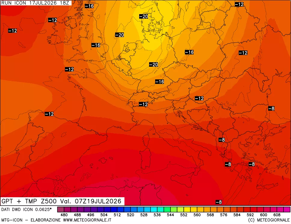 mappa 500 hPa GPT + Temp