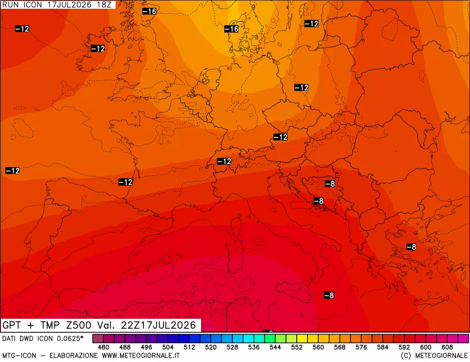 mappa 500 hPa GPT + Temp