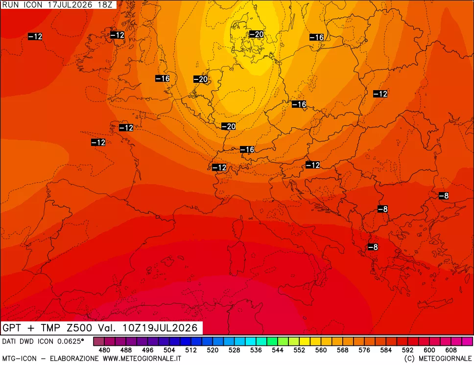 mappa 500 hPa GPT + Temp