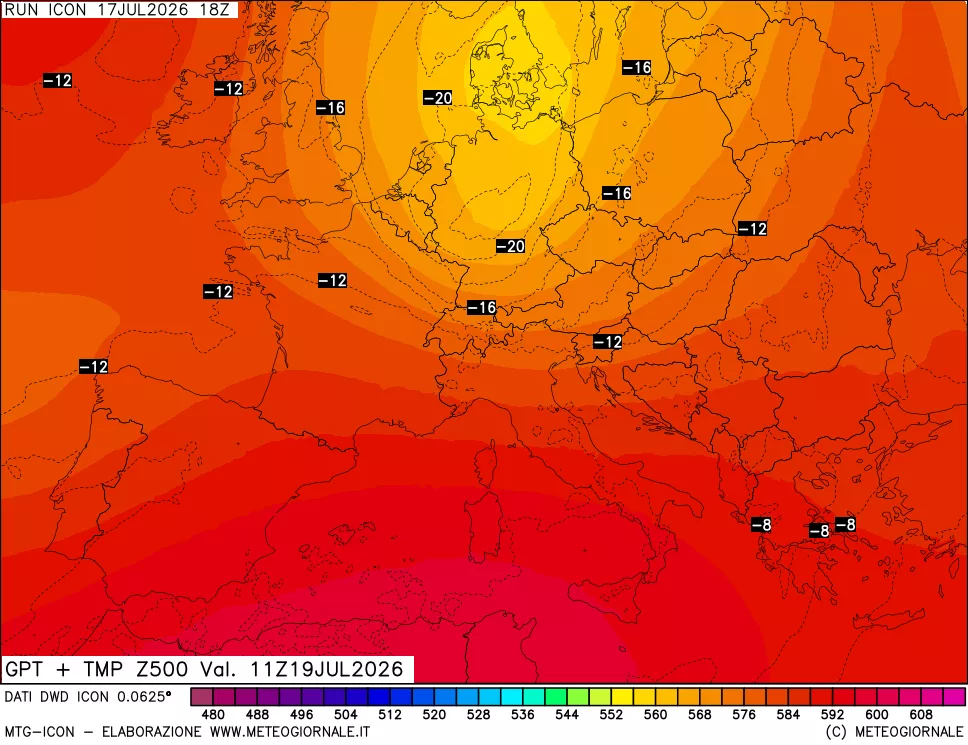 mappa 500 hPa GPT + Temp