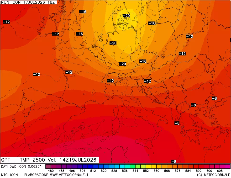 mappa 500 hPa GPT + Temp