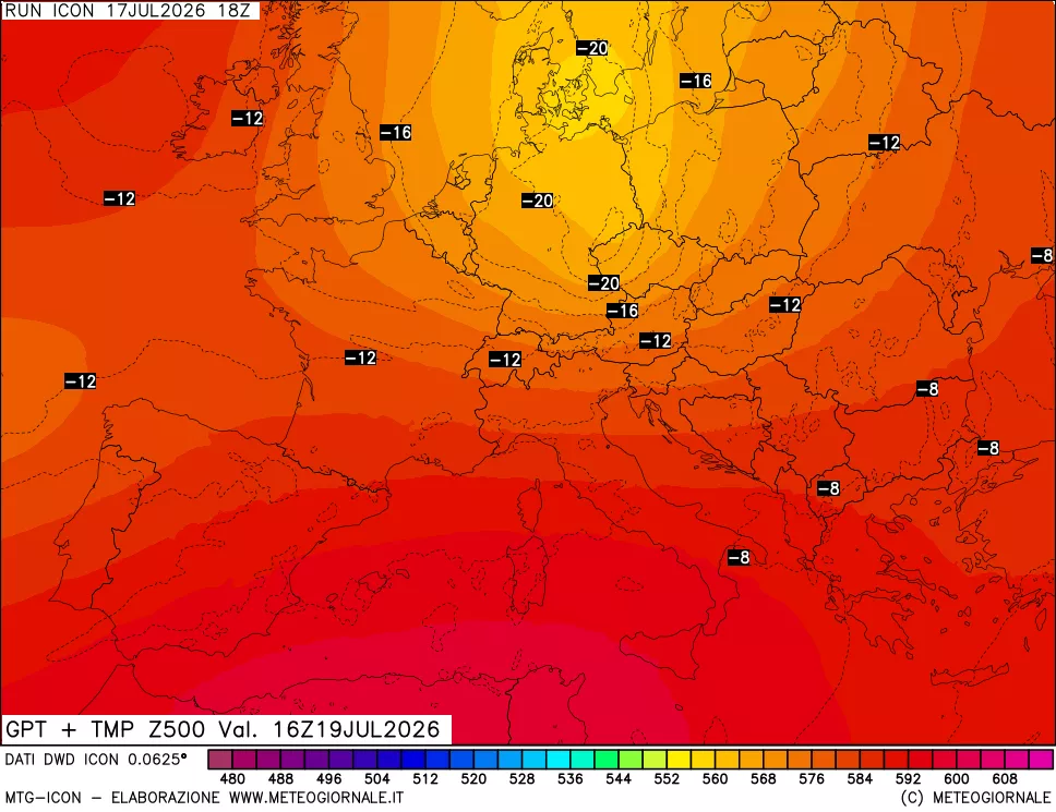 mappa 500 hPa GPT + Temp