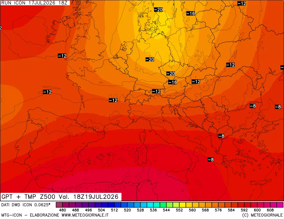 mappa 500 hPa GPT + Temp