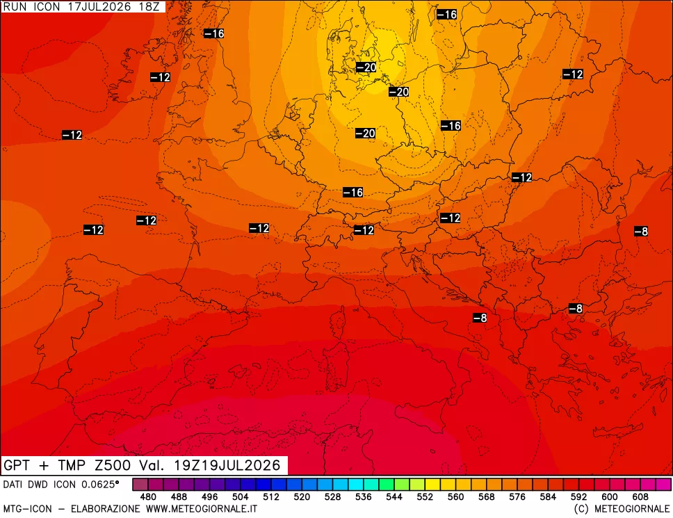 mappa 500 hPa GPT + Temp