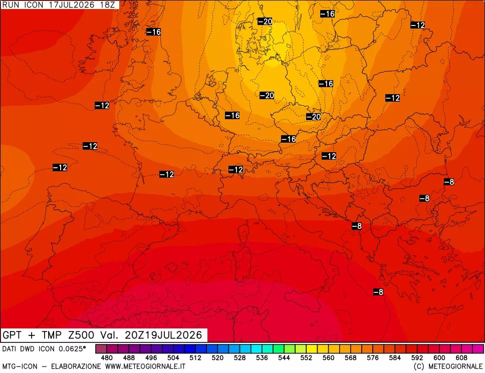 mappa 500 hPa GPT + Temp