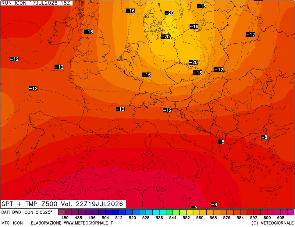 mappa 500 hPa GPT + Temp