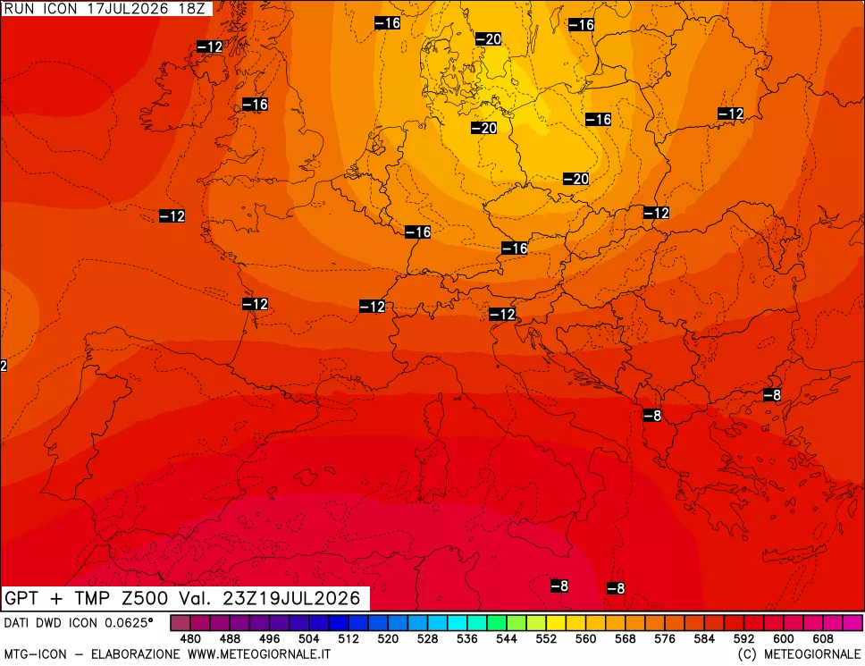 mappa 500 hPa GPT + Temp