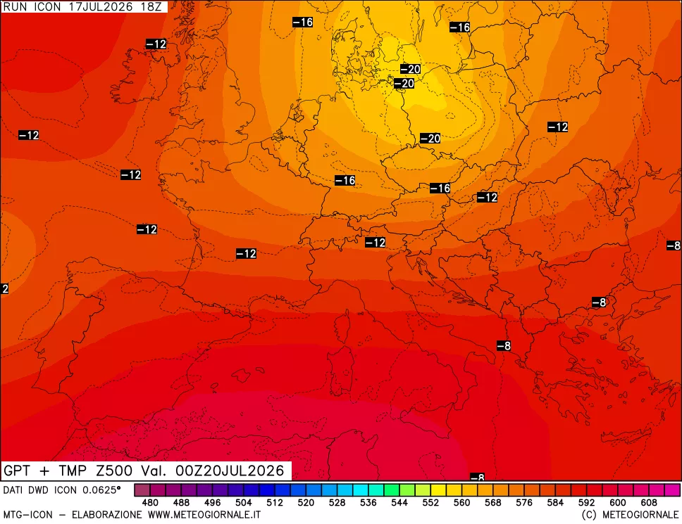 mappa 500 hPa GPT + Temp