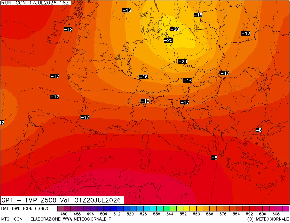 mappa 500 hPa GPT + Temp