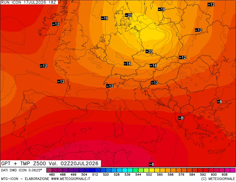 mappa 500 hPa GPT + Temp