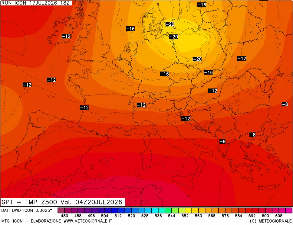 mappa 500 hPa GPT + Temp