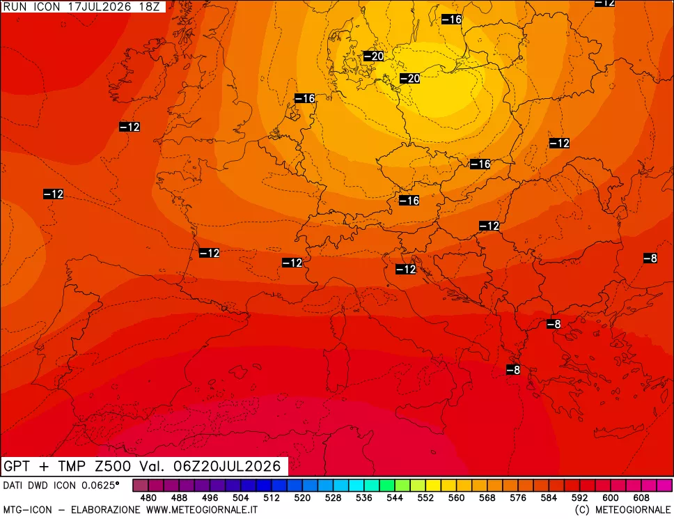 mappa 500 hPa GPT + Temp