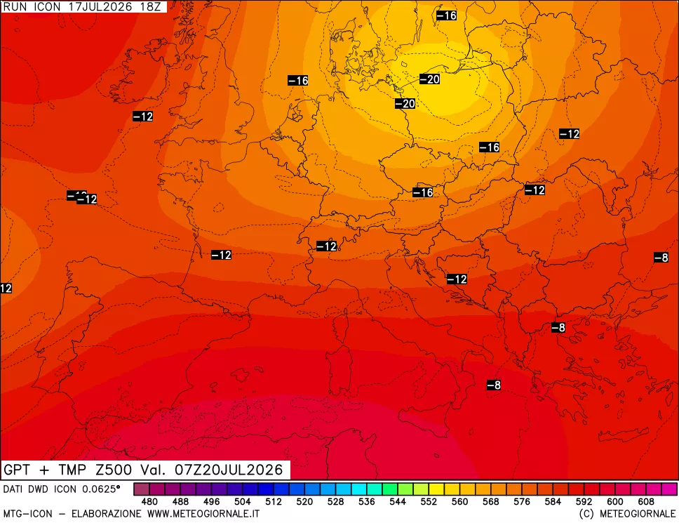 mappa 500 hPa GPT + Temp