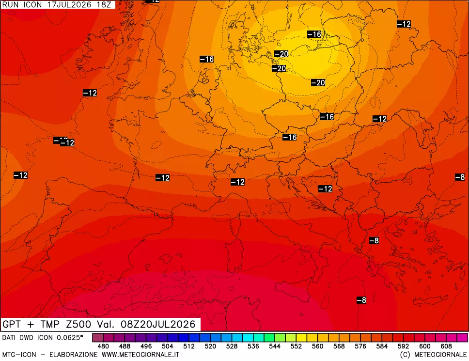 mappa 500 hPa GPT + Temp