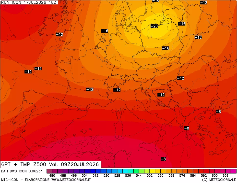 mappa 500 hPa GPT + Temp