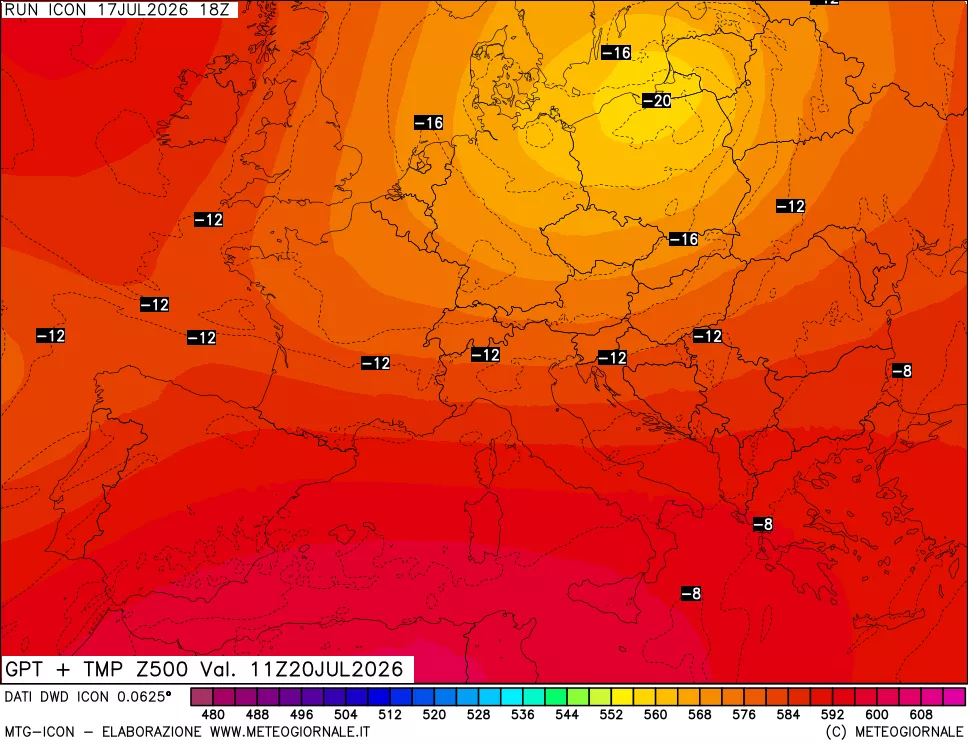 mappa 500 hPa GPT + Temp