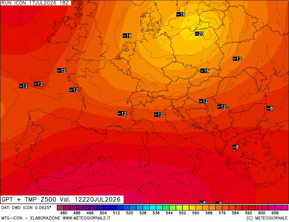 mappa 500 hPa GPT + Temp