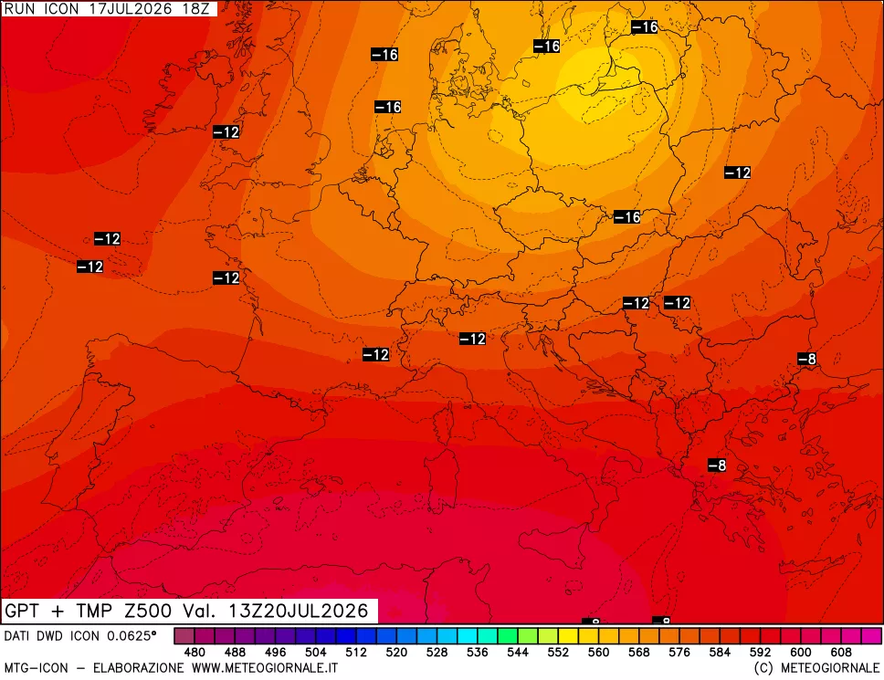 mappa 500 hPa GPT + Temp